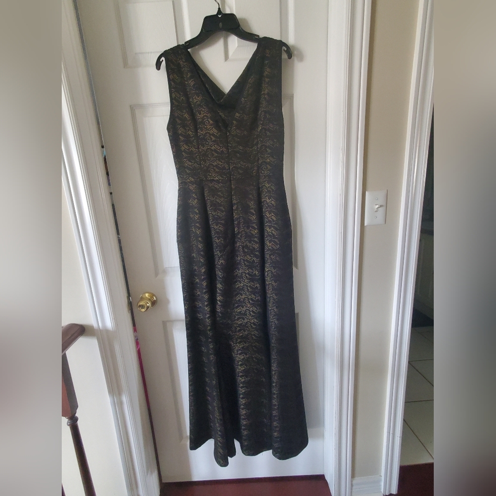 Black and Gold Sleeveless V-Neck Maxi Gown